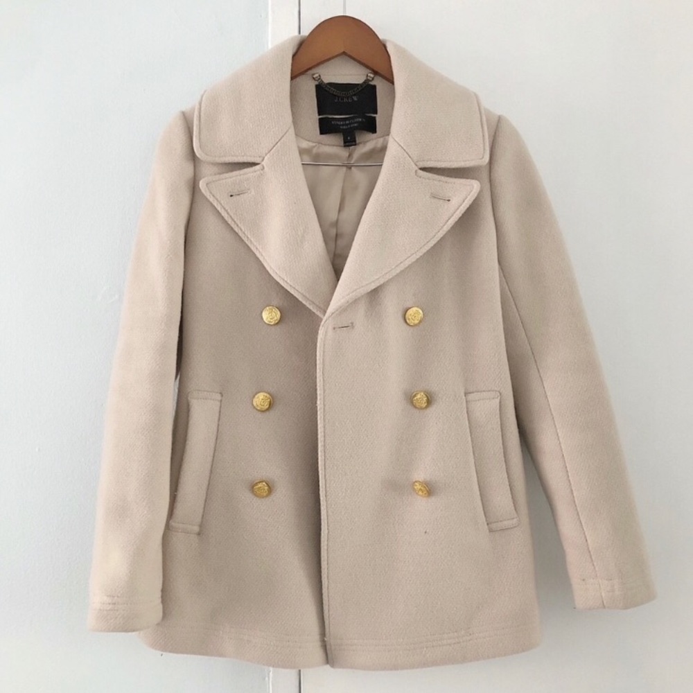 J Crew Cream Stadium Cloth by Nello Gori Peacoat